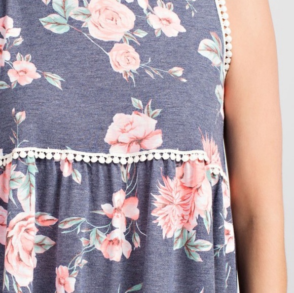 NWT Navy Floral Babydoll Tank - Picture 2 of 4